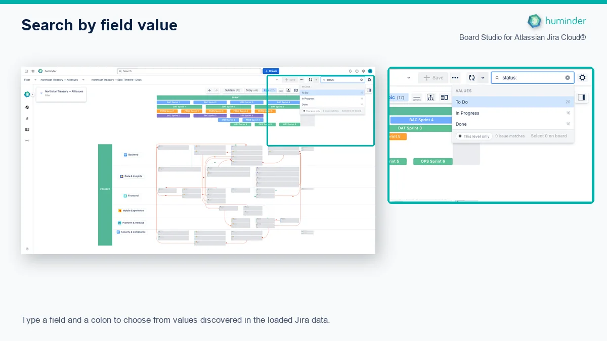 Board Studio for Atlassian Jira Cloud® suggesting status values from loaded work items